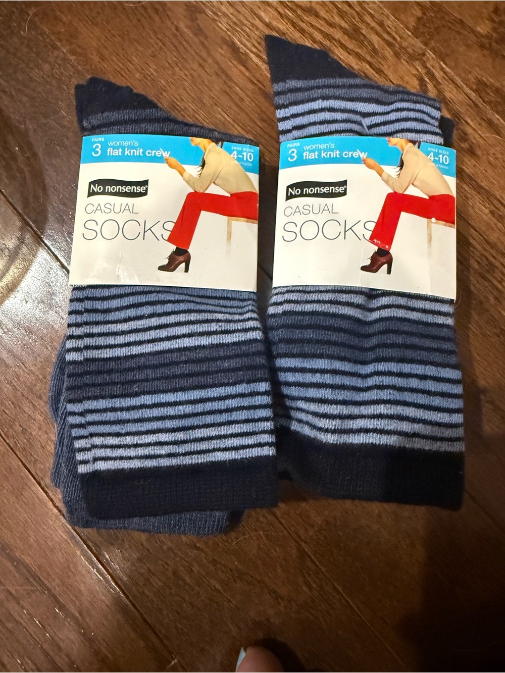 No Nonsense Women's Navy & Light Blue Striped Crew Socks - 3 Pack